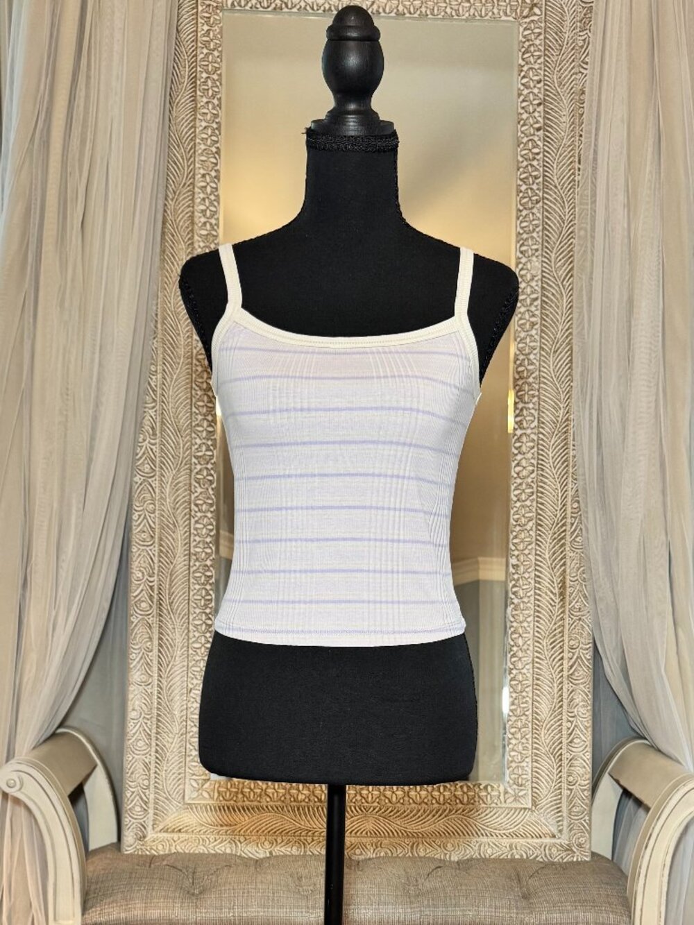 PINK Victoria’s Secret Purple Striped Ribbed Cami Tank Top S